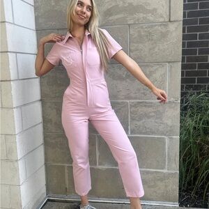 Kittenish Pink Utility Short Sleeve Jumpsuit